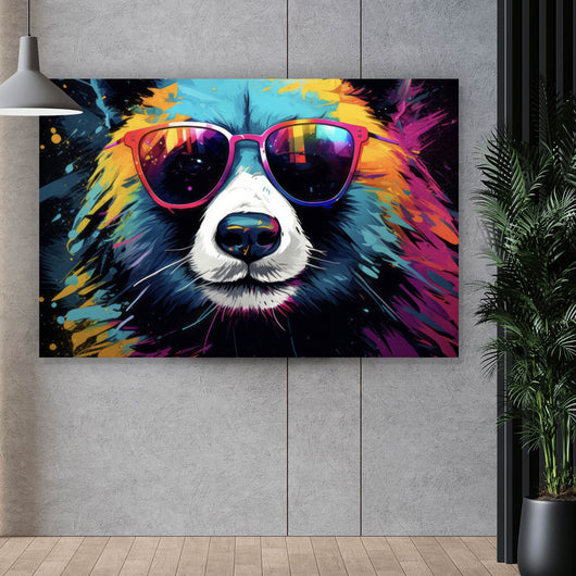 Aluminiumbild gebürstet Bunter Panda mit Sonnenbrille Street Art Querformat
