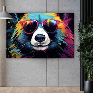 Leinwandbild Bunter Panda mit Sonnenbrille Street Art Querformat