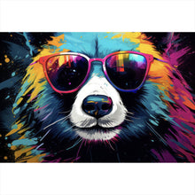 Lade das Bild in den Galerie-Viewer, Spannrahmenbild Bunter Panda mit Sonnenbrille Street Art Querformat
