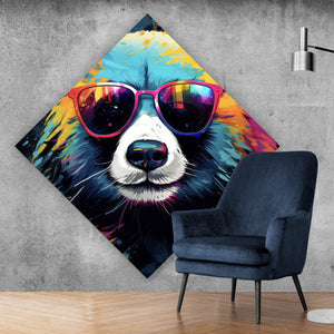 Aluminiumbild Bunter Panda mit Sonnenbrille Street Art Raute