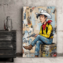 Lade das Bild in den Galerie-Viewer, Spannrahmenbild Cooler Cowboy auf urbanem Hintergrund Hochformat
