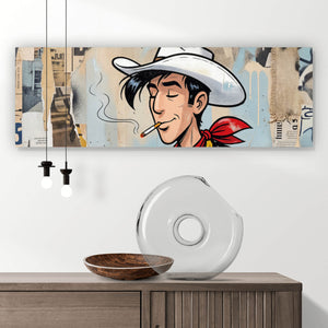Leinwandbild Cooler Cowboy auf urbanem Hintergrund Panorama