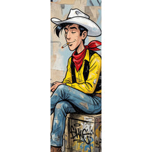 Lade das Bild in den Galerie-Viewer, Leinwandbild Cooler Cowboy auf urbanem Hintergrund Panorama Hoch
