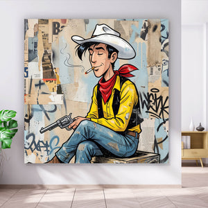 Spannrahmenbild Cooler Cowboy auf urbanem Hintergrund Quadrat