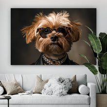 Lade das Bild in den Galerie-Viewer, Poster Cooler kleiner Hund mit Lederjacke und Brille Querformat
