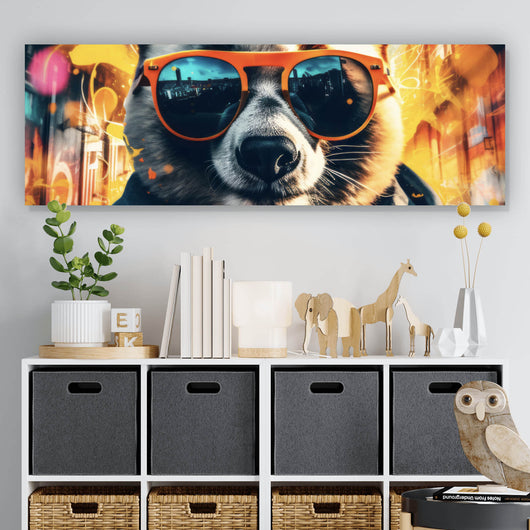 Acrylglasbild Cooler Panda mit Sonnenbrille Street Art Panorama