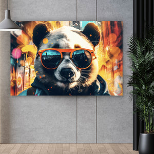 Spannrahmenbild Cooler Panda mit Sonnenbrille Street Art Querformat