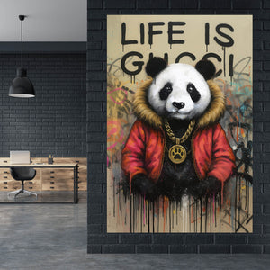 Leinwandbild Cooler Pandabär im Street Art Style Hochformat