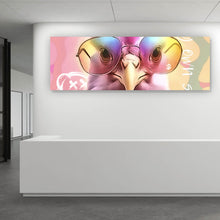 Lade das Bild in den Galerie-Viewer, Leinwandbild Huhn mit Sonnenbrille Modern Art Panorama
