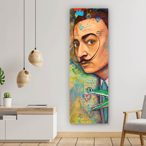 Spannrahmenbild Dali mit schmelzender Uhr Panorama Hoch