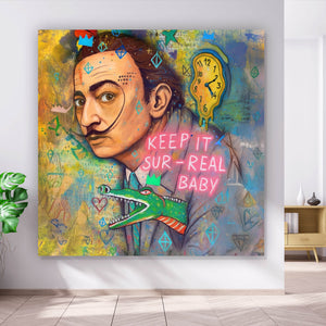 Spannrahmenbild Dali mit schmelzender Uhr Quadrat