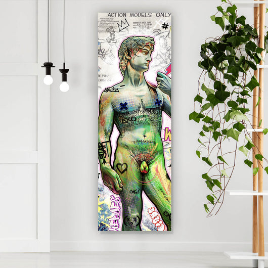 Spannrahmenbild David Statue bunte Illustration Street Art Panorama Hoch