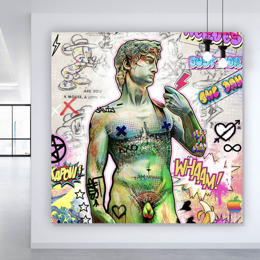 Aluminiumbild David Statue bunte Illustration Street Art Quadrat