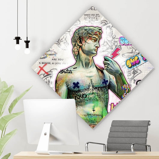 Acrylglasbild David Statue bunte Illustration Street Art Raute