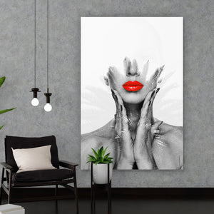 Poster Digital Art Frau Mit Roten Lippen Hochformat