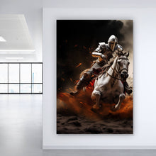 Lade das Bild in den Galerie-Viewer, Poster Dramatische Ritter auf stürmischen Schlachtrossen Hochformat
