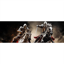 Lade das Bild in den Galerie-Viewer, Acrylglasbild Dramatische Ritter auf stürmischen Schlachtrossen Panorama
