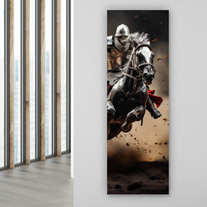 Poster Dramatische Ritter auf stürmischen Schlachtrossen Panorama Hoch