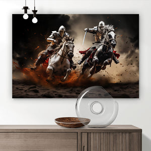 Poster Dramatische Ritter auf stürmischen Schlachtrossen Querformat