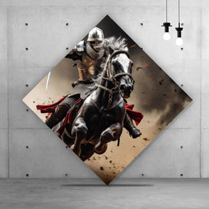 Poster Dramatische Ritter auf stürmischen Schlachtrossen Raute