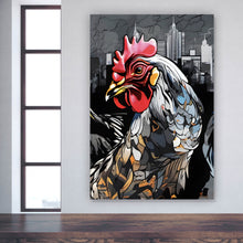 Lade das Bild in den Galerie-Viewer, Aluminiumbild gebürstet Drei bunte Hühner Digital Art Hochformat
