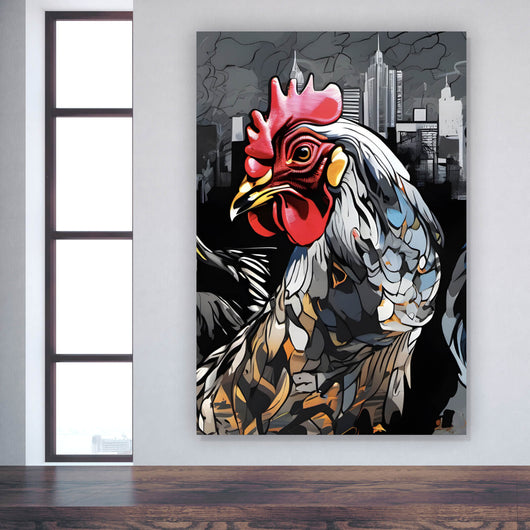 Aluminiumbild gebürstet Drei bunte Hühner Digital Art Hochformat