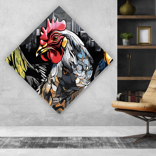 Aluminiumbild Drei bunte Hühner Digital Art Raute