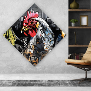 Acrylglasbild Drei bunte Hühner Digital Art Raute