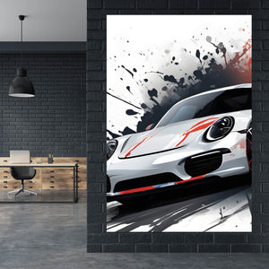 Poster Dynamisches Auto mit Farbspritzer Hintergrund Hochformat