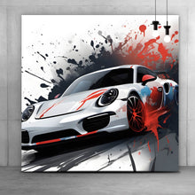 Lade das Bild in den Galerie-Viewer, Poster Dynamisches Auto mit Farbspritzer Hintergrund Quadrat

