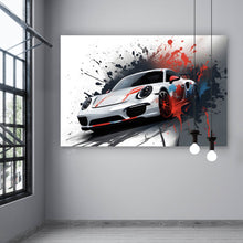 Lade das Bild in den Galerie-Viewer, Spannrahmenbild Dynamisches Auto mit Farbspritzer Hintergrund Querformat
