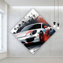 Lade das Bild in den Galerie-Viewer, Spannrahmenbild Dynamisches Auto mit Farbspritzer Hintergrund Raute
