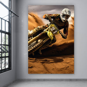 Leinwandbild Dynamisches Motocross in vollem Schwung Hochformat