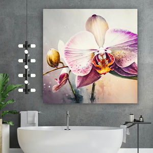 Aluminiumbild gebürstet Edle Aquarell Orchidee Quadrat