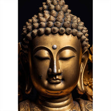 Lade das Bild in den Galerie-Viewer, Aluminiumbild gebürstet Edle Buddha Statue mit floralen Details Hochformat

