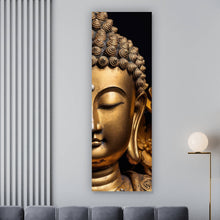 Lade das Bild in den Galerie-Viewer, Acrylglasbild Edle Buddha Statue mit floralen Details Panorama Hoch
