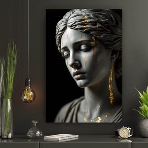 Aluminiumbild Edle moderne Skulptur mit goldenen Akzenten Hochformat