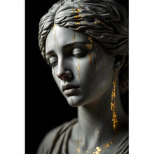 Lade das Bild in den Galerie-Viewer, Leinwandbild Edle moderne Skulptur mit goldenen Akzenten Hochformat
