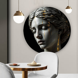 Aluminiumbild gebürstet Edle moderne Skulptur mit goldenen Akzenten Kreis