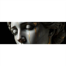 Lade das Bild in den Galerie-Viewer, Aluminiumbild Edle moderne Skulptur mit goldenen Akzenten Panorama
