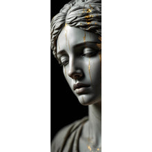 Lade das Bild in den Galerie-Viewer, Aluminiumbild Edle moderne Skulptur mit goldenen Akzenten Panorama Hoch
