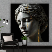 Lade das Bild in den Galerie-Viewer, Aluminiumbild Edle moderne Skulptur mit goldenen Akzenten Quadrat
