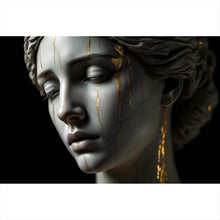 Lade das Bild in den Galerie-Viewer, Leinwandbild Edle moderne Skulptur mit goldenen Akzenten Querformat
