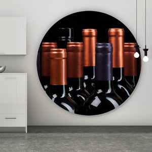 Aluminiumbild gebürstet Edle Weinflaschen Kreis