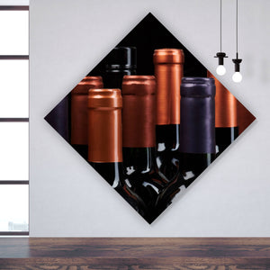 Acrylglasbild Edle Weinflaschen Raute