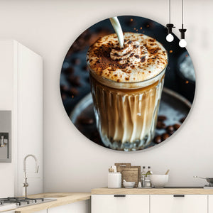 Aluminiumbild Edler Kaffee Genuss mit Sahnehaube Kreis