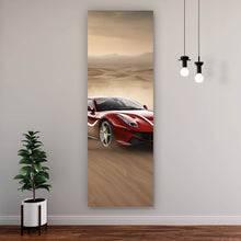Lade das Bild in den Galerie-Viewer, Aluminiumbild Edler Sportwagen im Wüstensand Panorama Hoch
