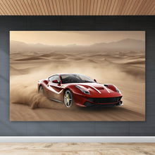 Lade das Bild in den Galerie-Viewer, Aluminiumbild gebürstet Edler Sportwagen im Wüstensand Querformat
