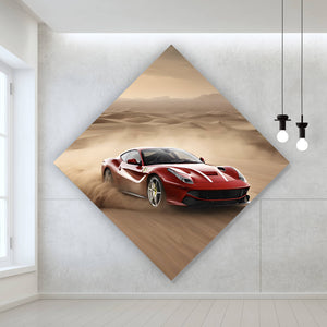 Acrylglasbild Edler Sportwagen im Wüstensand Raute