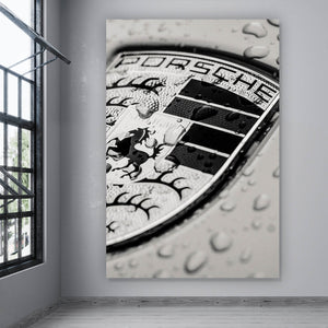 Aluminiumbild gebürstet Edles Emblem mit Regentropfen Hochformat